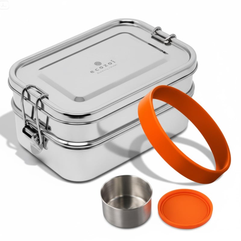 ecozoi Leak Proof Stainless Steel Lunch Box, 3-in-1 Eco Bento Box | Redesigned Silicone Seal + Bonus Lunch Pod | Sustainable Tiffin Eco Friendly Metal Bento Box Food Storage Containers - Image 1